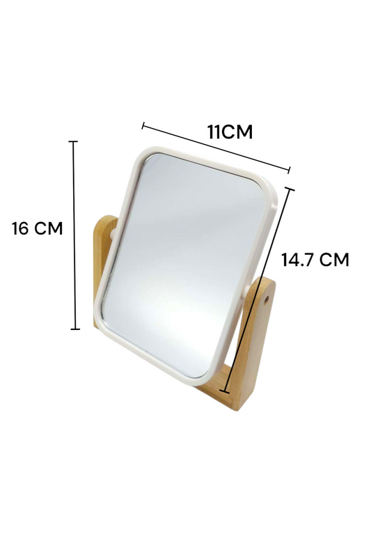 Çift Taraflı Bambu Standlı Tezgah Üstü Makyaj Taraflı Aynası 11x14.7 CM SHN-1038