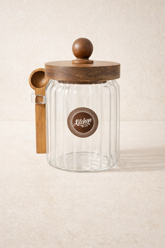 Akasya Contalı Kaşıklı Çizgili 3'lü Cam 600ml Kavanoz Seti KW-753