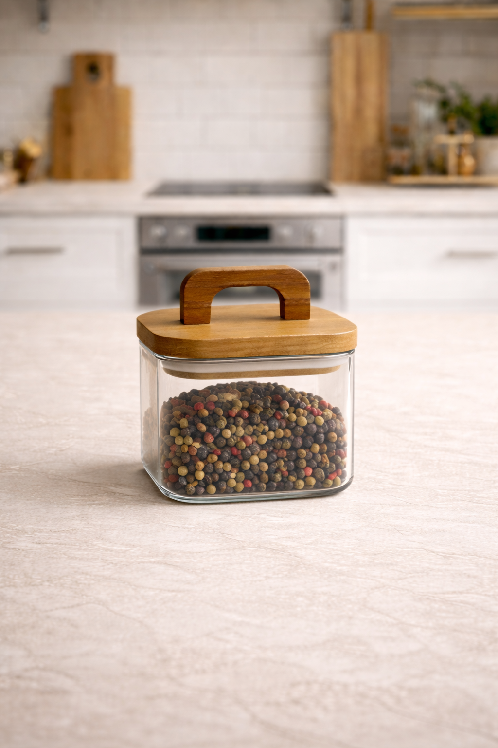 Akasya Conta Kapaklı Borosilikat 750ml Kare Kavanoz KW-776