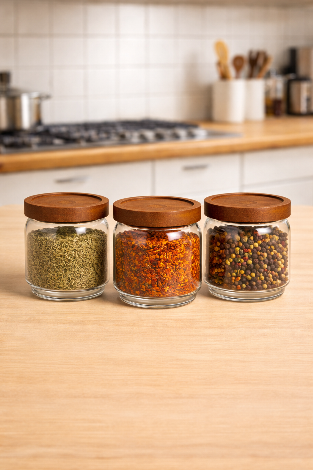 Akasya Conta Kapaklı 3'lü Borosilikat 500ml Kavanoz Seti KW-783