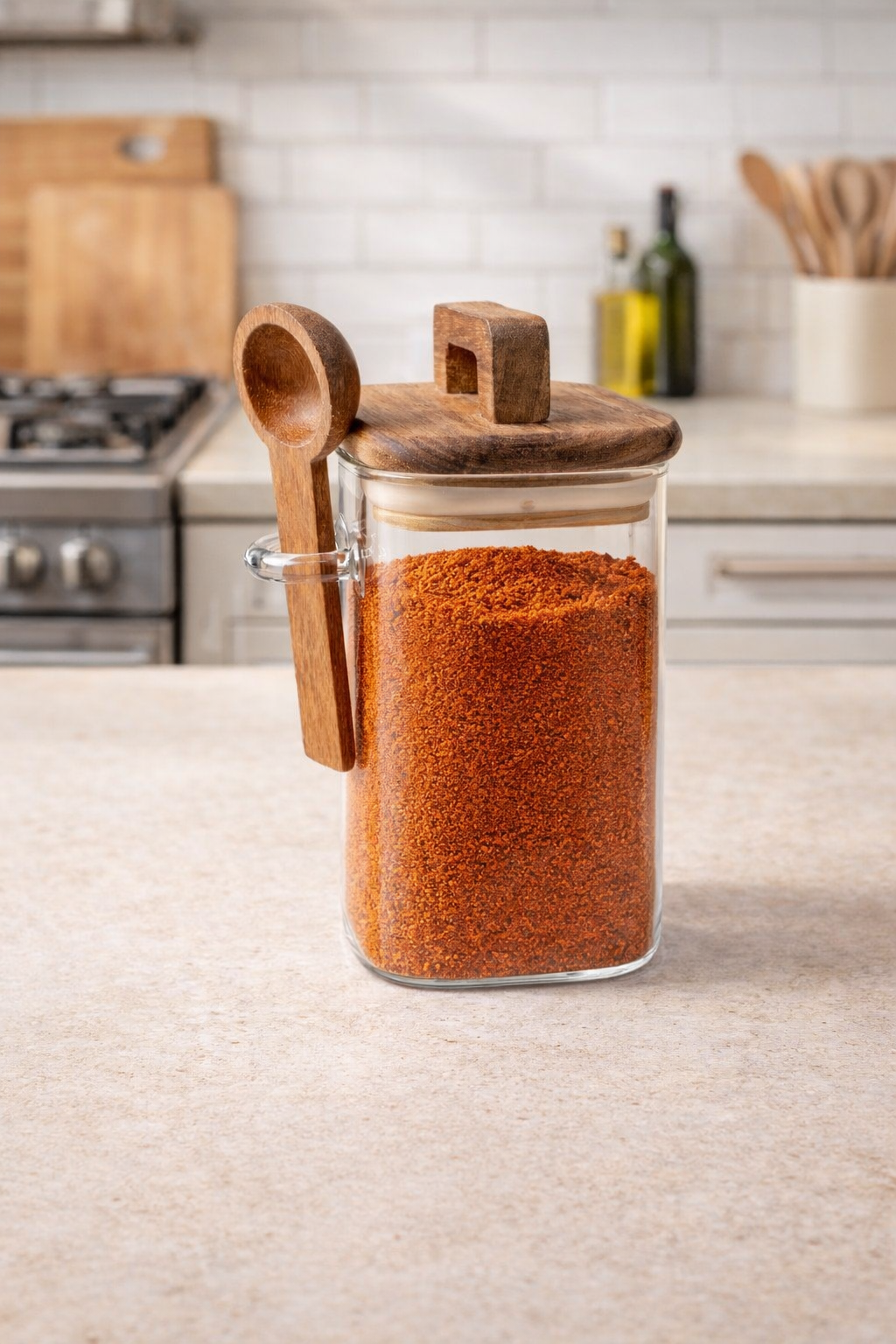 Akasya Conta Kapaklı Kaşıklı Borosilikat 300ml Kare Kavanoz KW-792