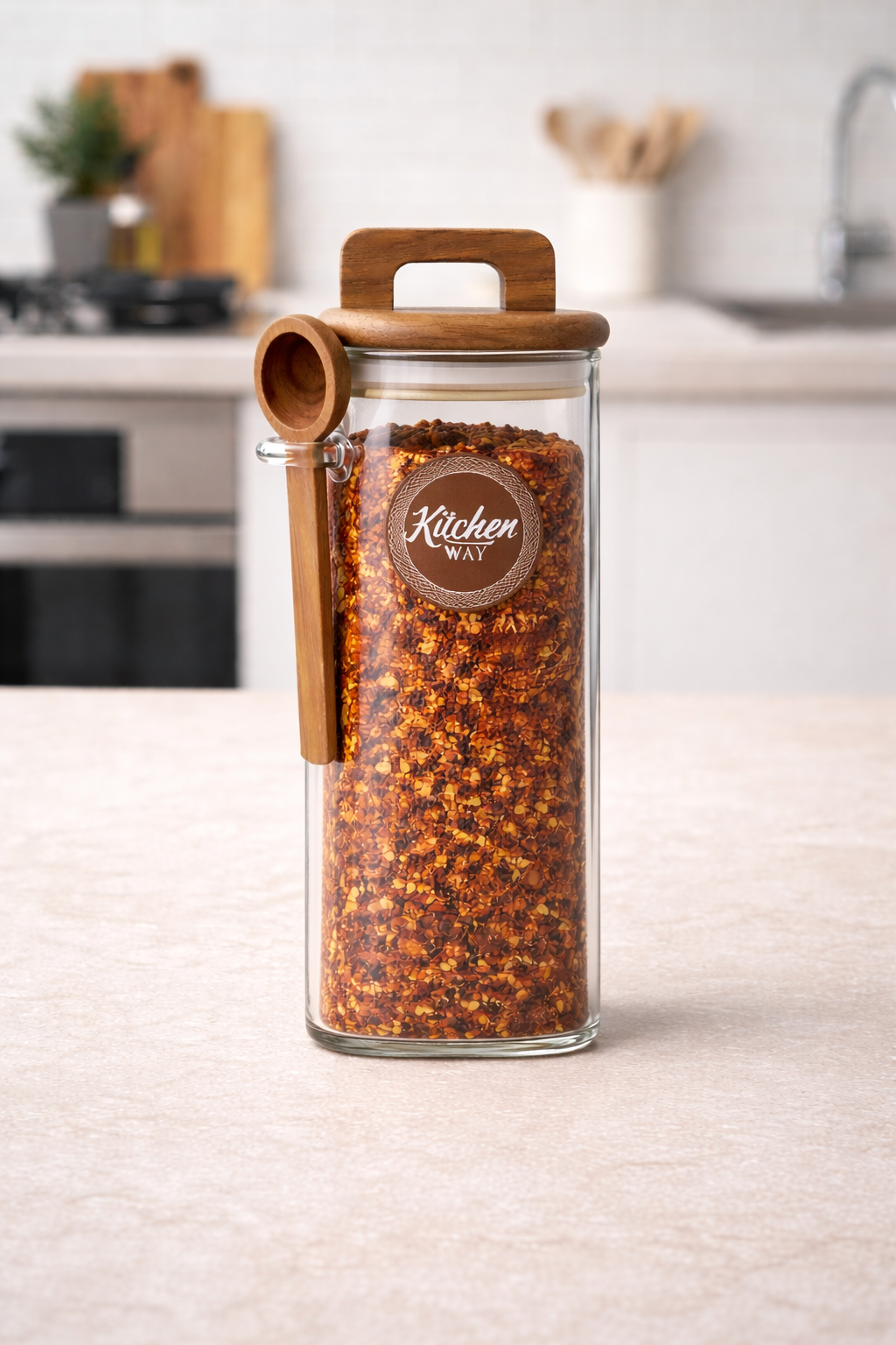 Akasya Conta Kapaklı Kaşıklı Borosilikat 300ml Kare Kavanoz KW-794