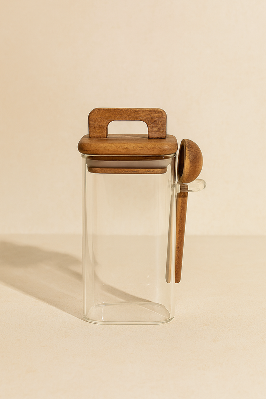 Akasya Conta Kapaklı Kaşıklı 3'lü Borosilikat 450ml Kare Kavanoz Seti KW-793