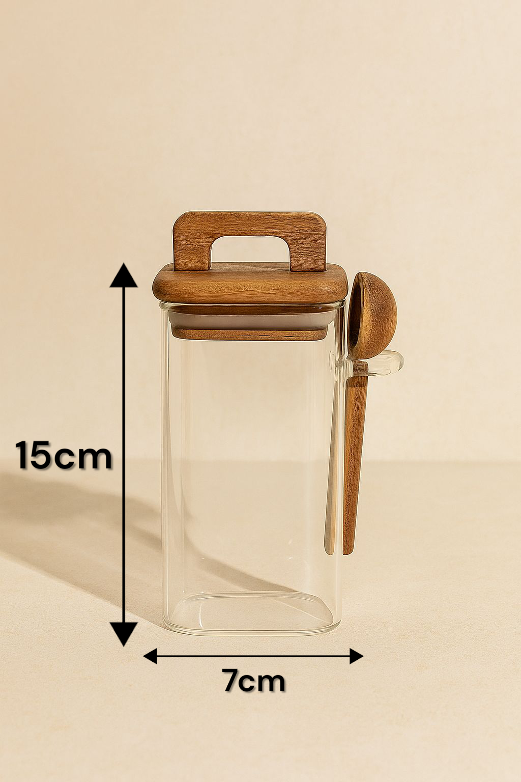 Akasya Conta Kapaklı Kaşıklı Borosilikat 450ml Kare Kavanoz KW-793