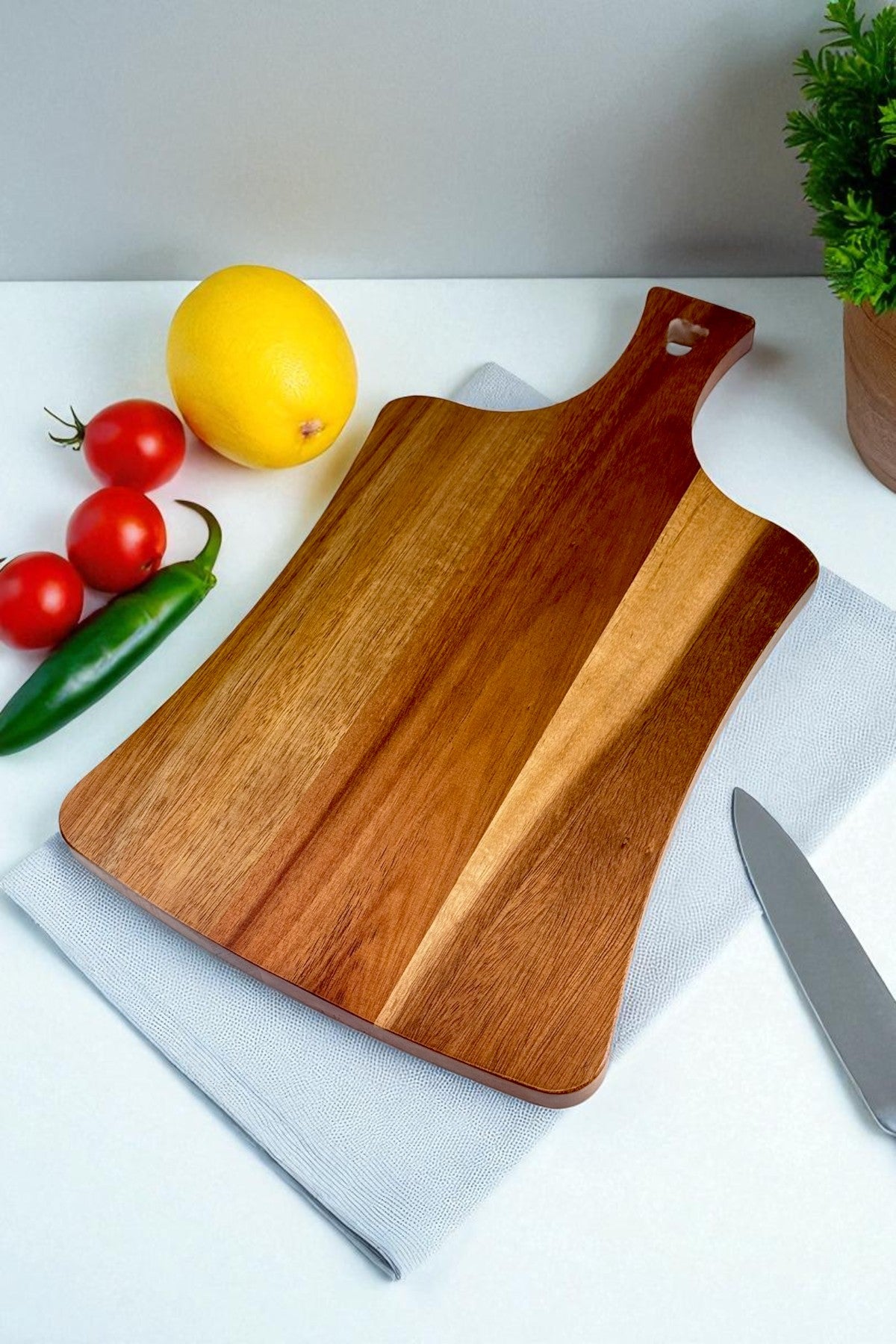 Akasya Kesme Tahtası Saplı Kesim Panosu 26x18CM KW-946