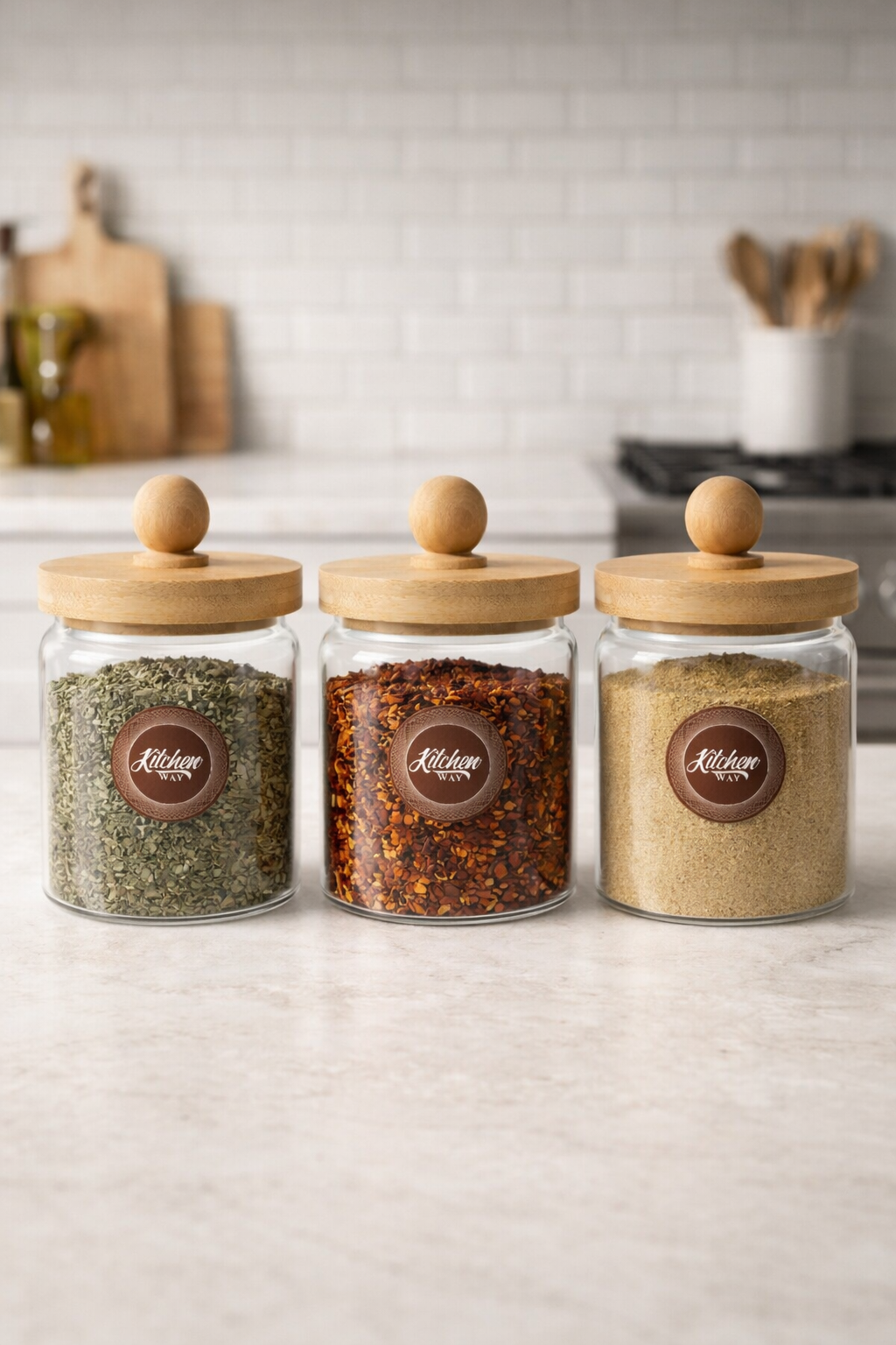 Bambu Conta Kapaklı Borosilikat Cam Kavanoz KW-748