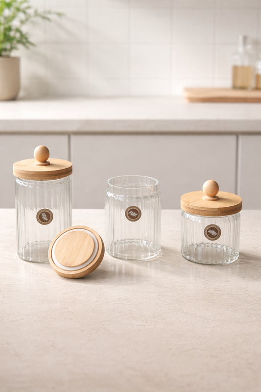 Bambu Conta Kapaklı Kavanoz Set Baharatlık KW-760-2 Series