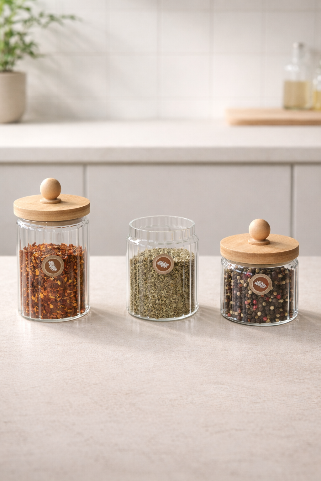 Bambu Conta Kapaklı Kavanoz Set Baharatlık KW-760-2 Series