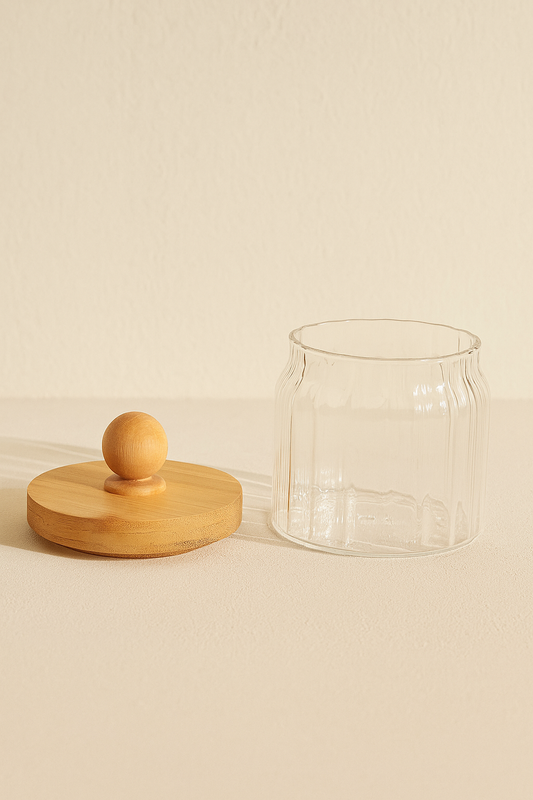 Bambu Conta Kapaklı Çizgili Borosilikat 400ml Kavanoz KW-765