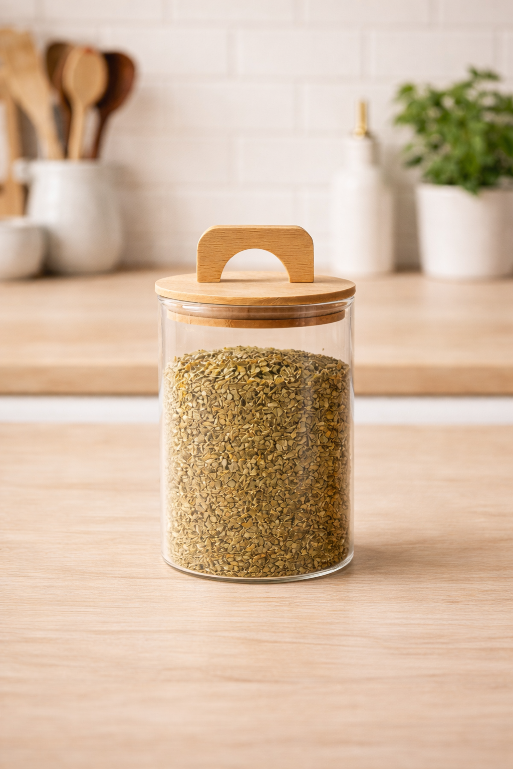 Bambu Conta Kapaklı Borosilikat 1000ml Kavanoz KW-774