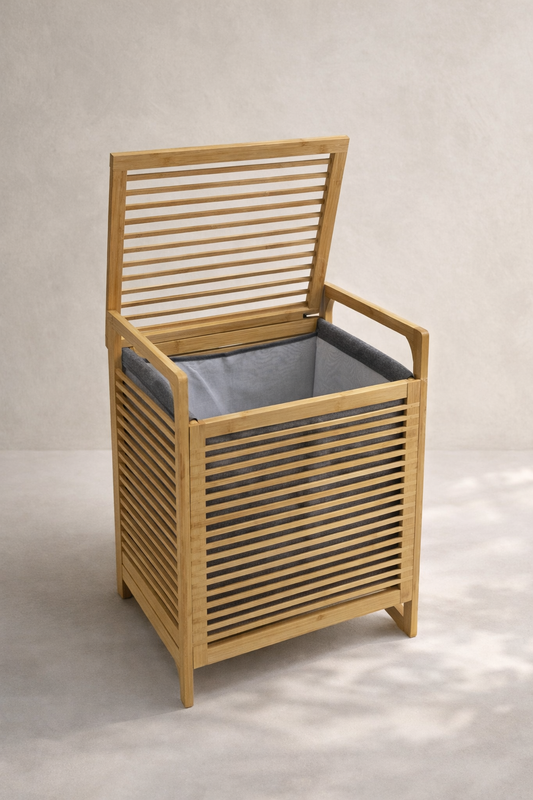 Doğal Bambu Çamaşır Sepeti Kapaklı Katlanabilir Dayanıklı Kirli Sepeti SHN-2100