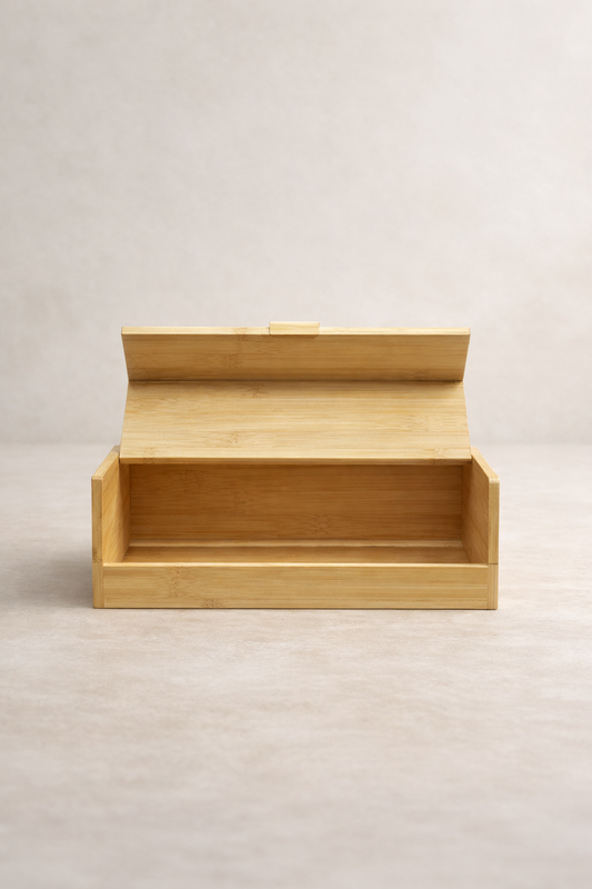 Bambu Retro Ekmeklik Doğal Ahşap Kapaklı Mutfak Tezgahı Ekmek Saklama Kutusu KW-519