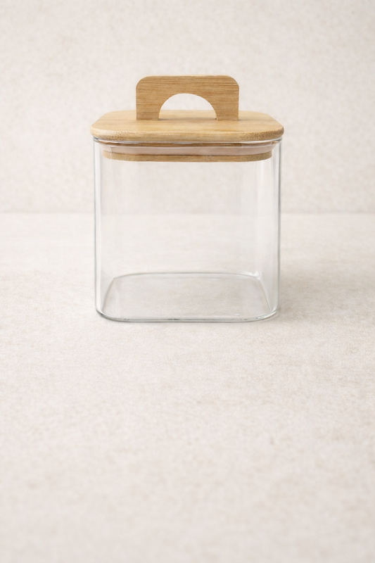 Bambu Conta Kapaklı 3'lü Borosilikat 750ml Kare Kavanoz Seti KW-779