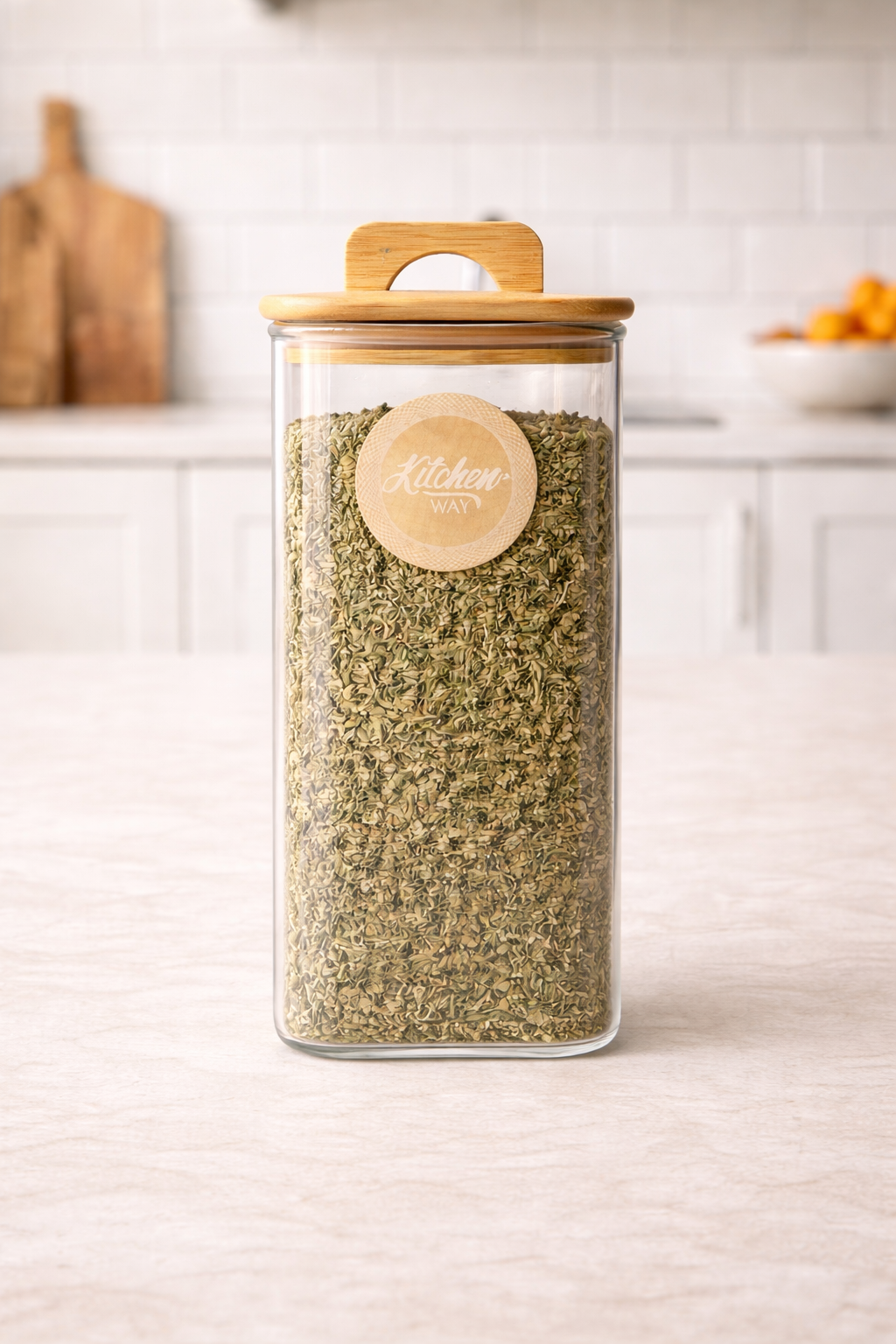 Bambu Conta Kapaklı Borosilikat 1500ml Kare Kavanoz KW-781