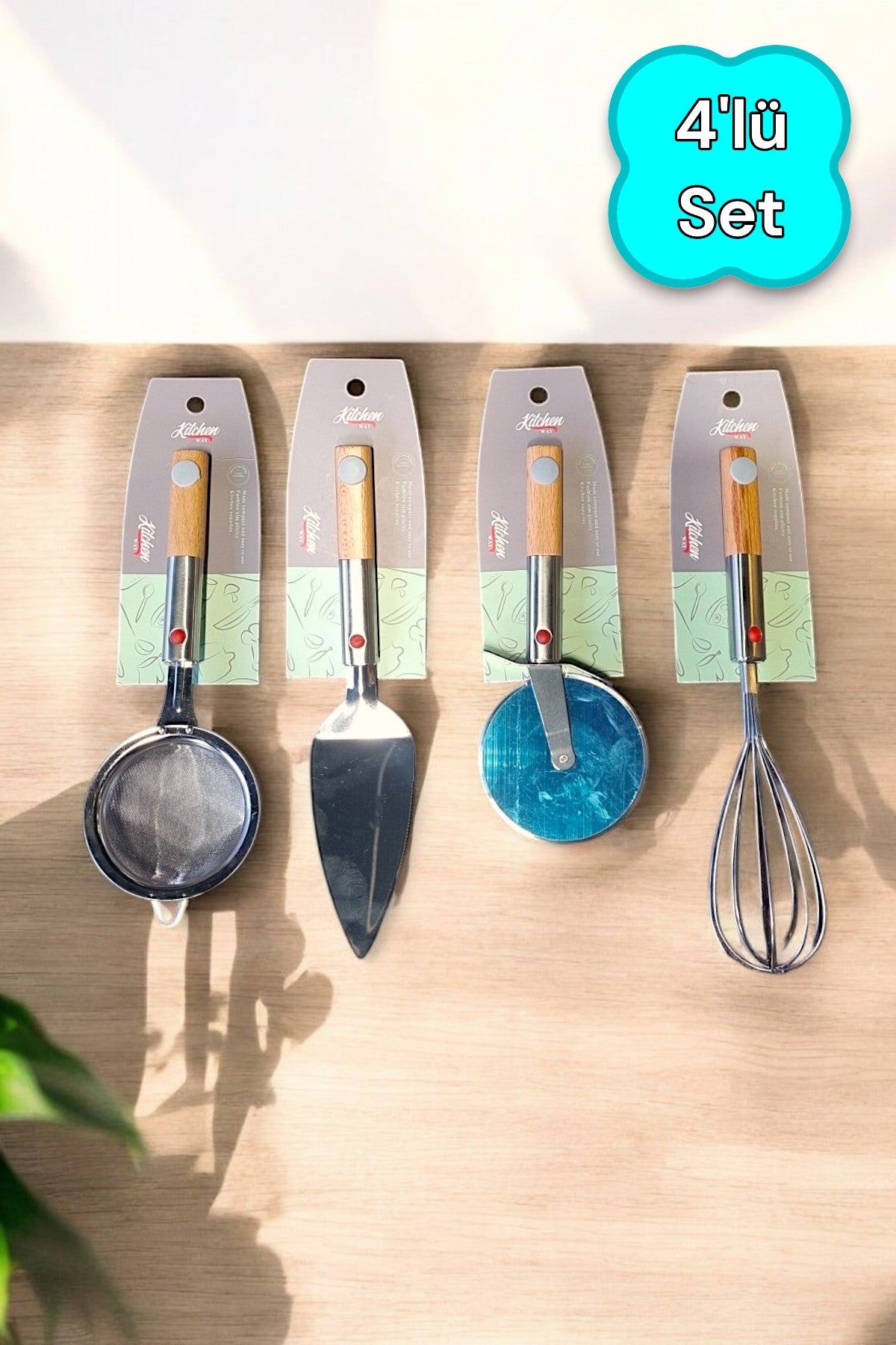 Kitchen Way Bambu Saplı 4 Parça Kek ve Pasta Seti Metal Uçlu KW-560 Series