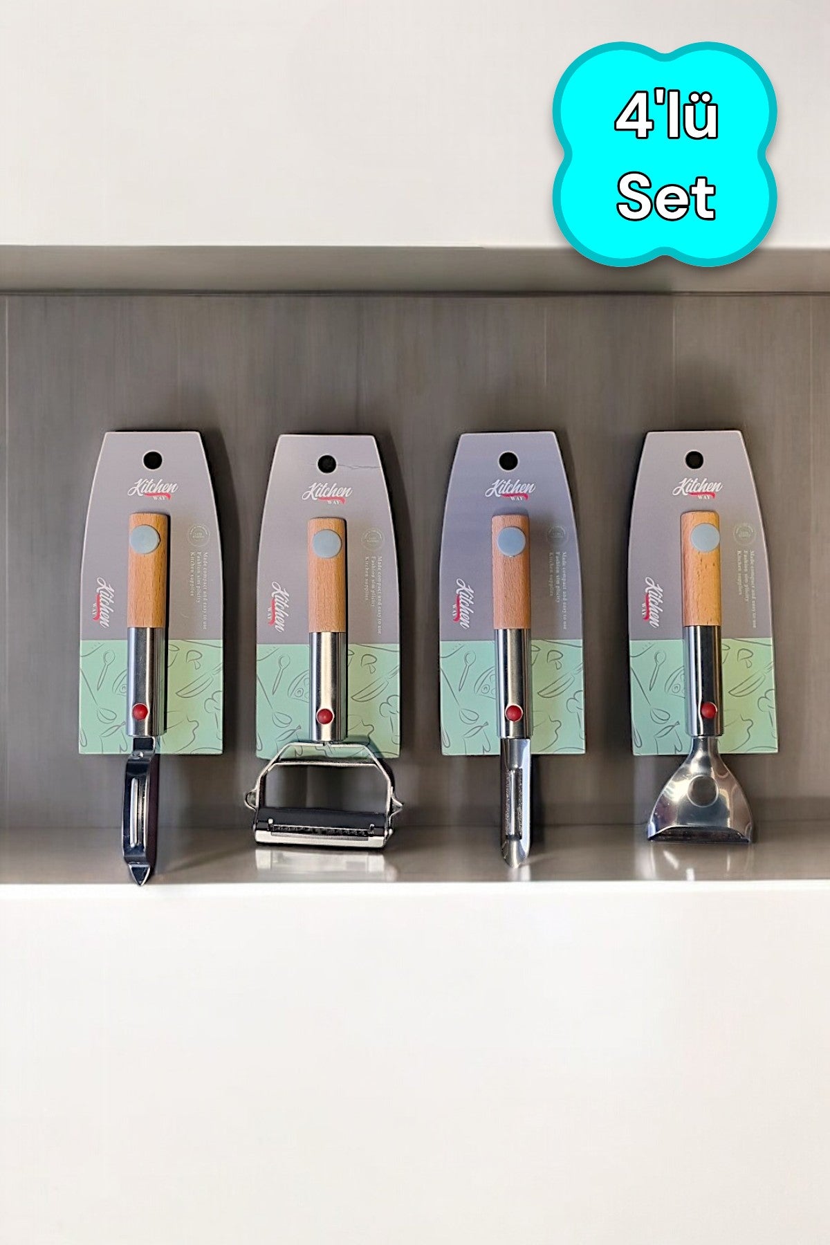 Kitchen Way Bambu Saplı 4 Parça Yemek Hazırlık Seti Metal Uçlu KW-550 Series