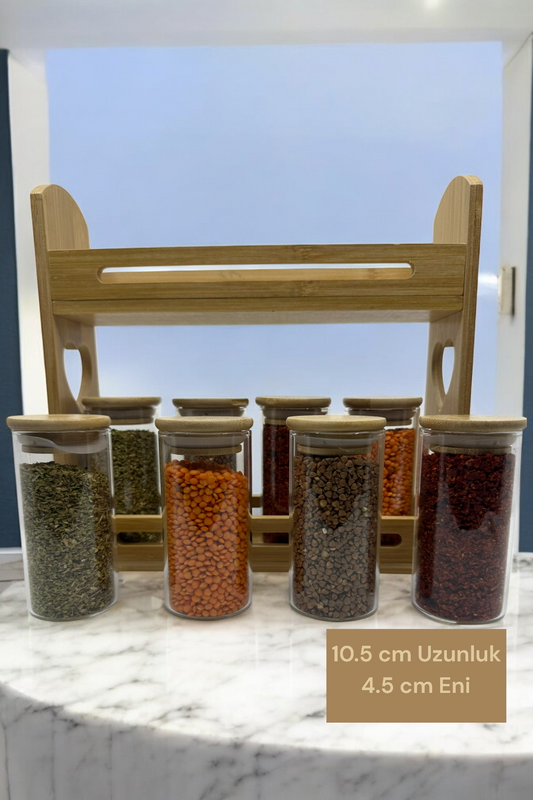 Kalp Oymalı Bambu Standlı Cam Kavanoz Bambu Kapaklı Contalı Kavanoz KW-370