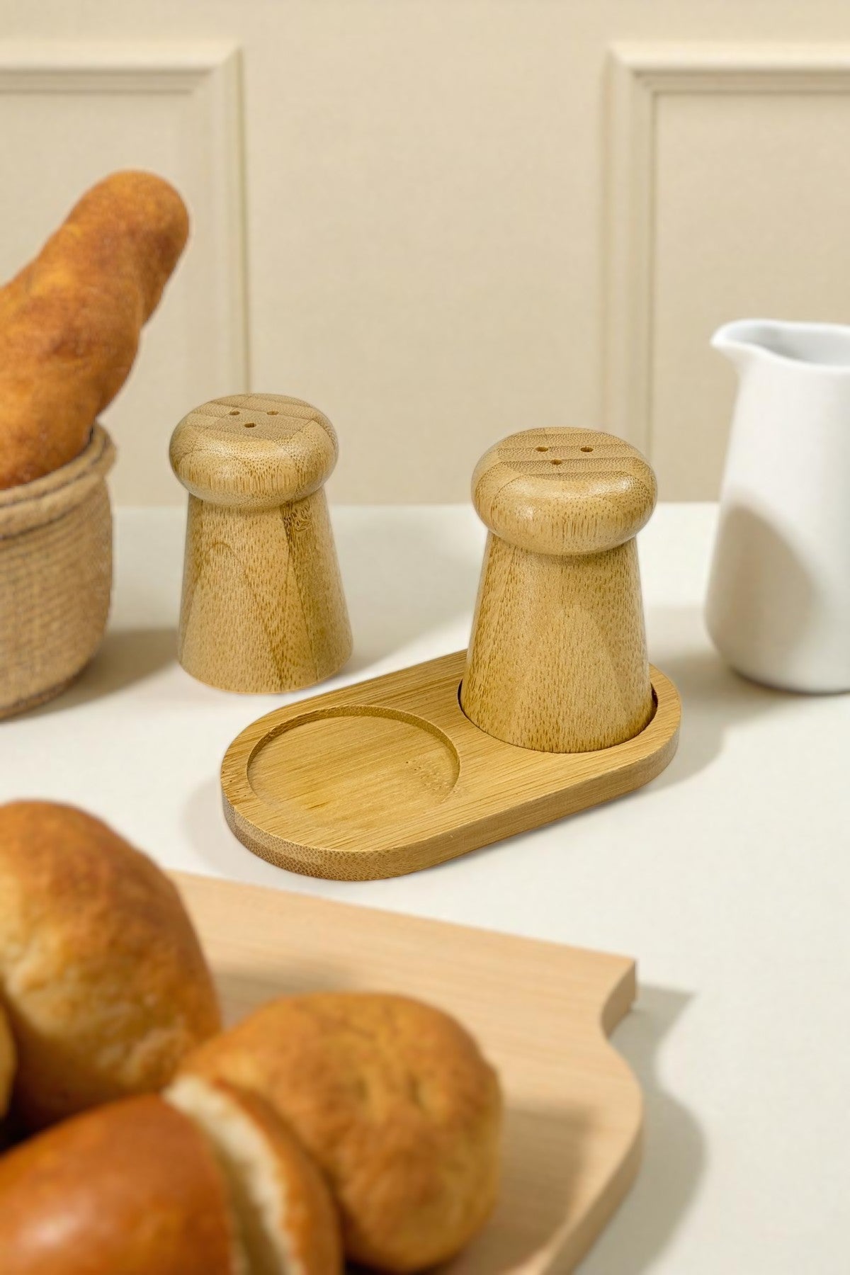 Bambu 2'li Klasik Tasarım Tuzluk Biberlik Standlı KW-937