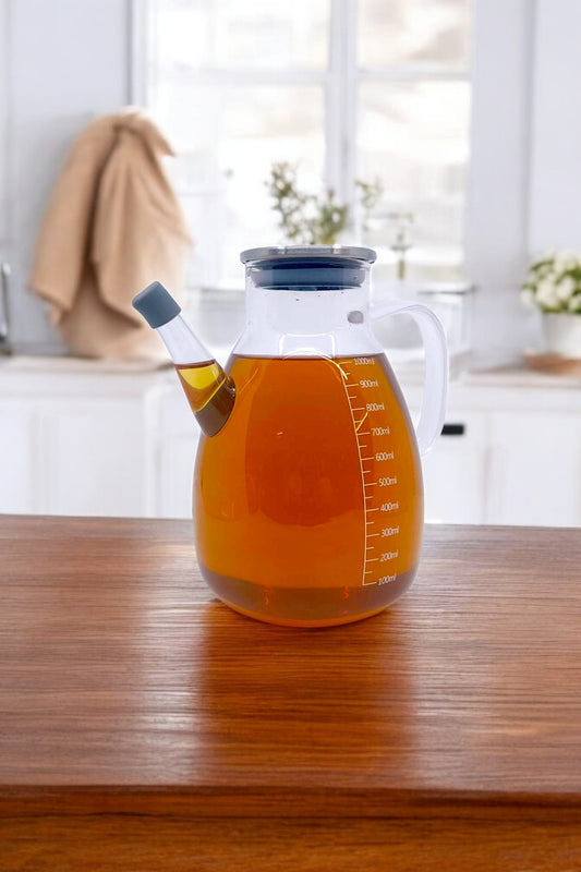 Borosilikat 1 Litre Metal Kapaklı Tombul Cam Yağdanlık KW-630