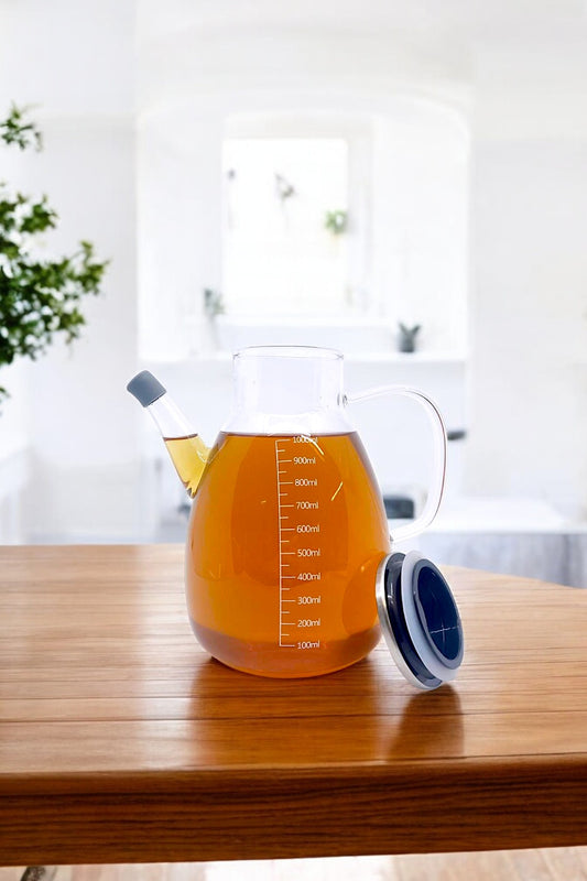 Borosilikat 1 Litre Metal Kapaklı Tombul Cam Yağdanlık KW-630