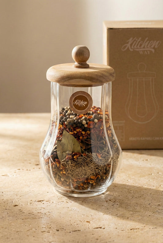 Akasya Conta Kapaklı Cam Kavanoz Kapaklı Saklama Kavanozu Mutfak Düzenleyici 750ML KW-1168