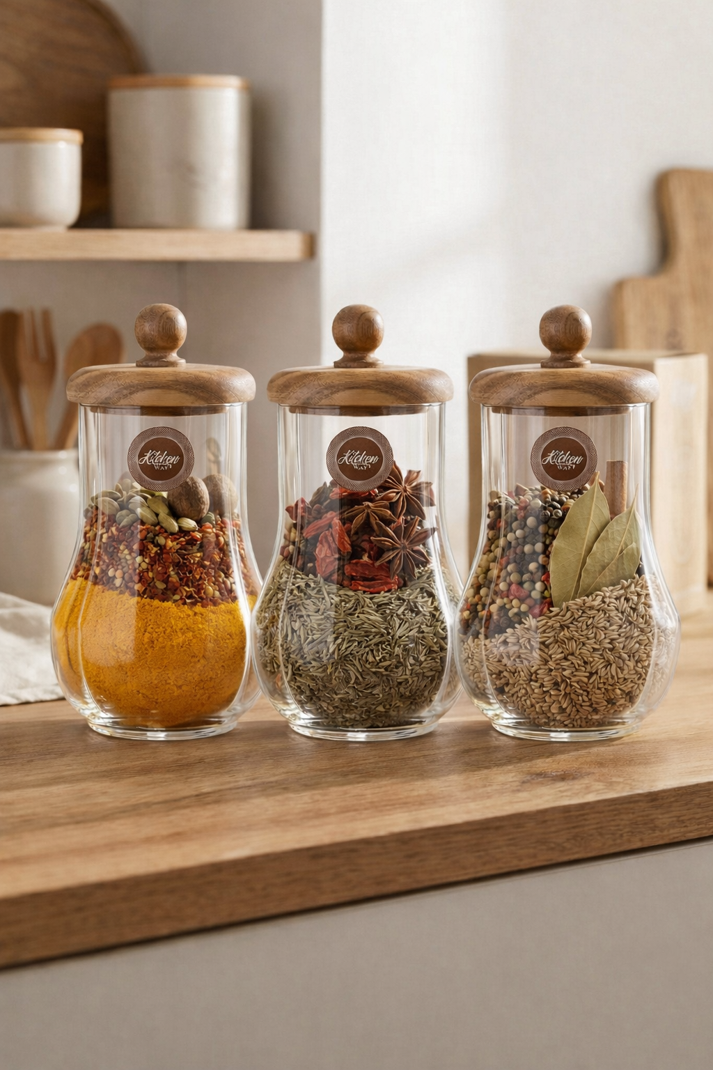 Akasya Conta Kapaklı 3'lü Cam Kavanoz Seti Saklama Kavanozu Mutfak Düzenleyici 750ML KW-1168