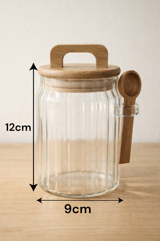 Akasya Kaşıklı Conta Kapaklı Çizgi Desenli 650ML Kavanoz KW-1171