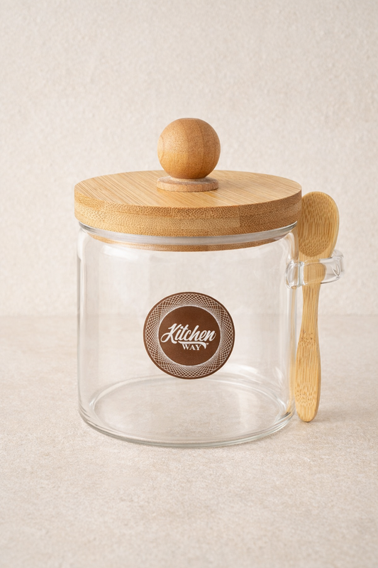 Bambu Kaşıklı Conta Kapaklı 6'lı Kavanoz Baharatlık Set 300ML KW-738