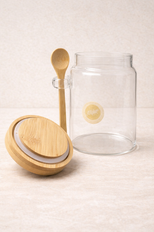 Bambu Kaşıklı Conta Kapaklı Kavanoz Baharatlık KW-739