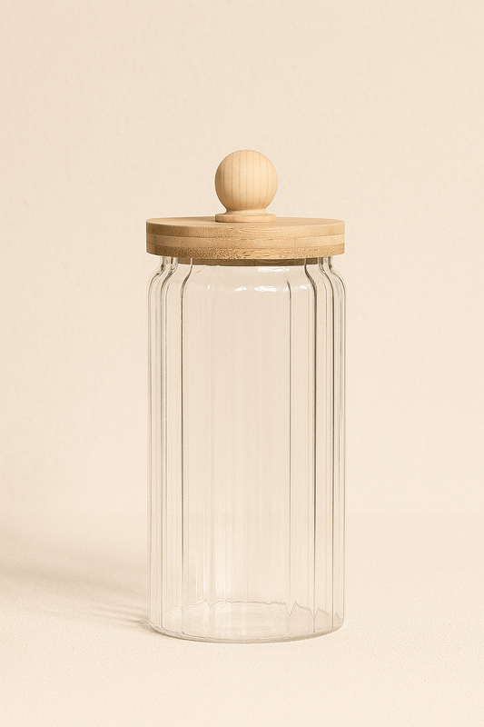 Bambu Conta Kapaklı Borosilikat 1000ml Çizgi Desenli 3lü Kavanoz Seti KW-768