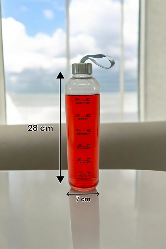 900ML Motivasyon Yazılı Cam Matara Metal Kapaklı İpli KW-342