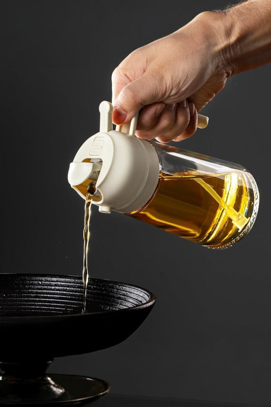 Cam Sprey Yağdanlık 2'si 1 Arada Kullanım Damlatmaz Conta Başlıklı Borosilikat Dökme Ağızlı Yağdanlık KW-345