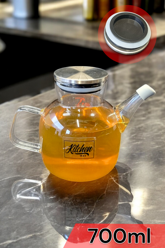 Borosilikat Cam Yağdanlık Metal Kapaklı Contalı Sızdırmaz 700ml Yağdanlık KW-392