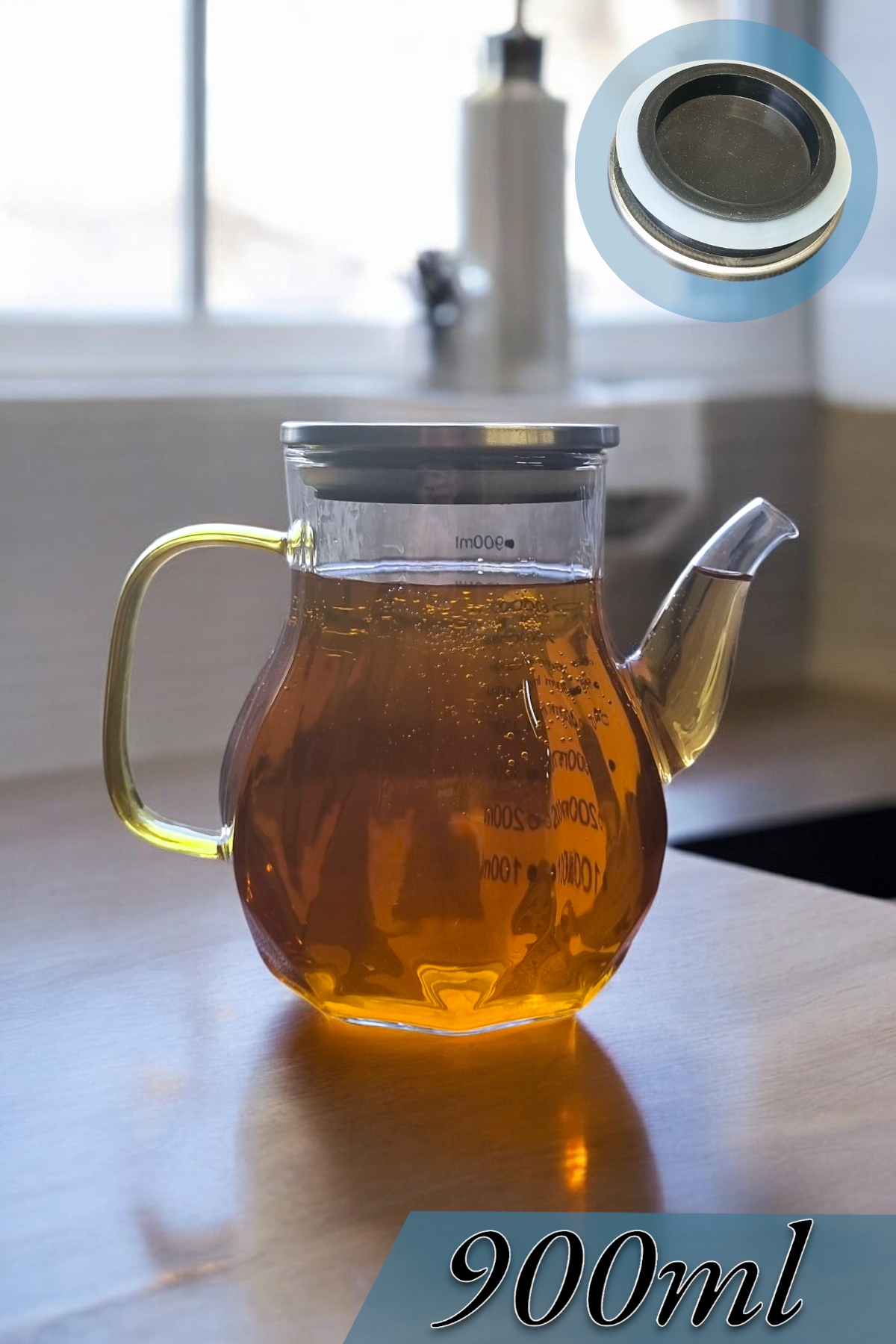 Borosilikat Cam Yağdanlık Metal Kapaklı Contalı Sızdırmaz 900ml Yağdanlık KW-396