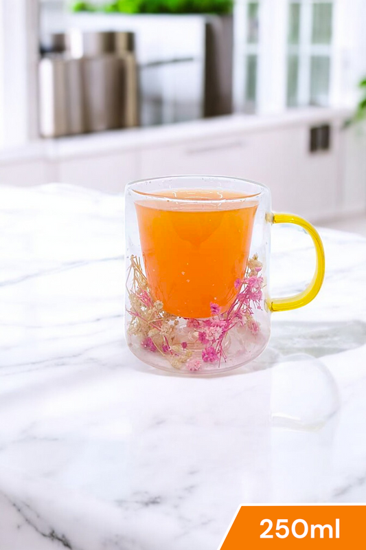 Çift Cidarlı Borosilikat 250ML Çiçek Figürlü Bardak Kupa KW-377C