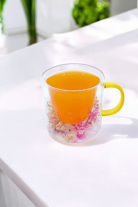 Çift Cidarlı Borosilikat 250ML Çiçek Figürlü Bardak Kupa KW-377C