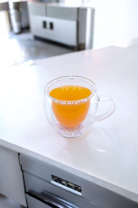 Çift Cidarlı Borosilikat 250ml Renkli Boncuklu Kupa Bardak KW-378B