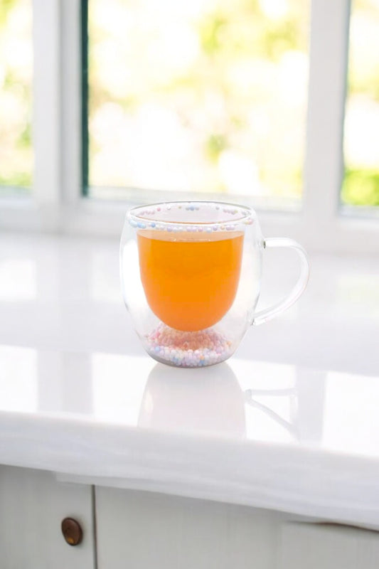 Çift Cidarlı Borosilikat 250ml Renkli Boncuklu Kupa Bardak KW-378B