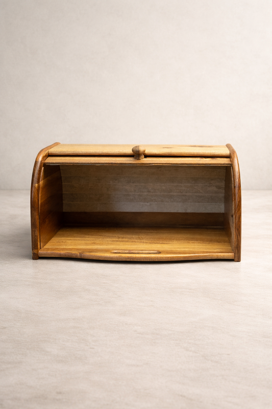 Akasya Retro Ekmeklik Doğal Ahşap Kapaklı Mutfak Tezgahı Ekmek Saklama Kutusu KW-940