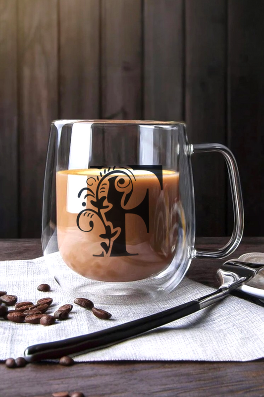 Çift Cidarlı Borosilikat 350ML Harfli Bardak Kupa KW-384