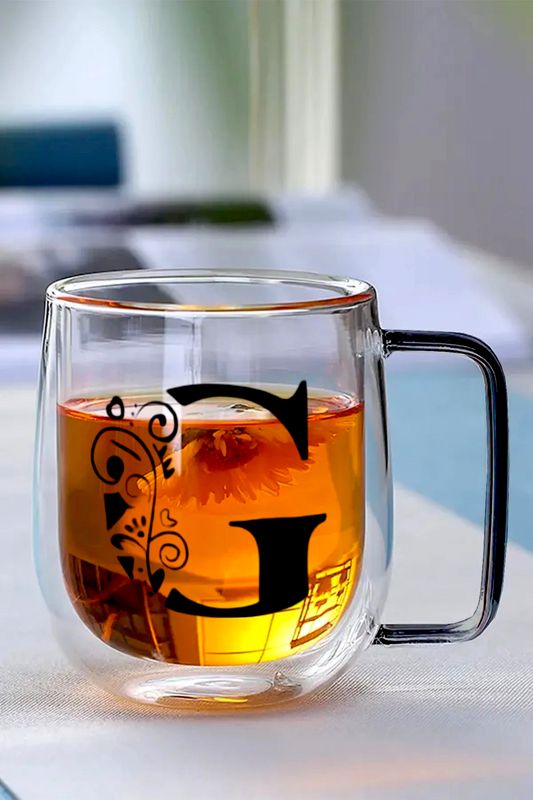 Çift Cidarlı Borosilikat 350ML Harfli Cam Bardak Kupa KW-884