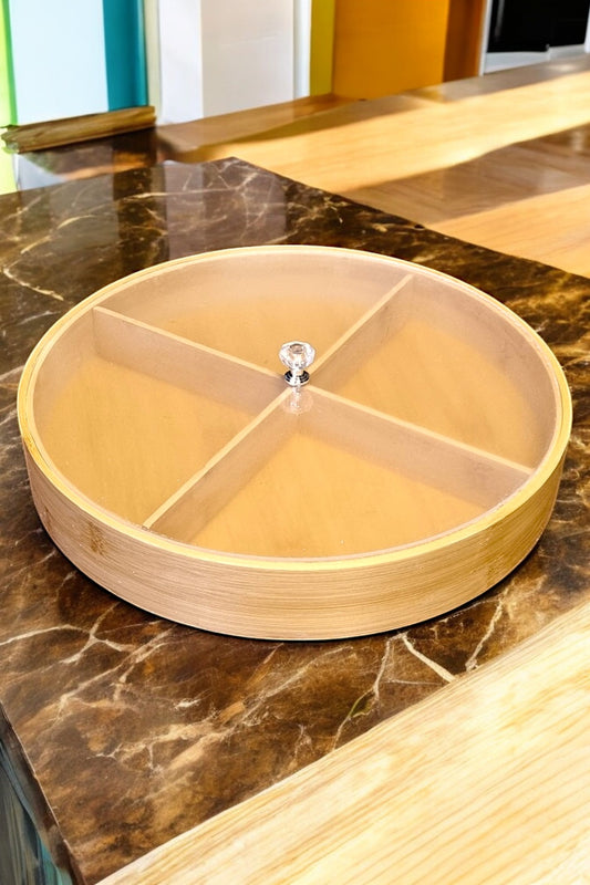 Kapaklı Oynar 4 Bölmeli Bambu Kahvaltılık Drajelik Organizer KW-162