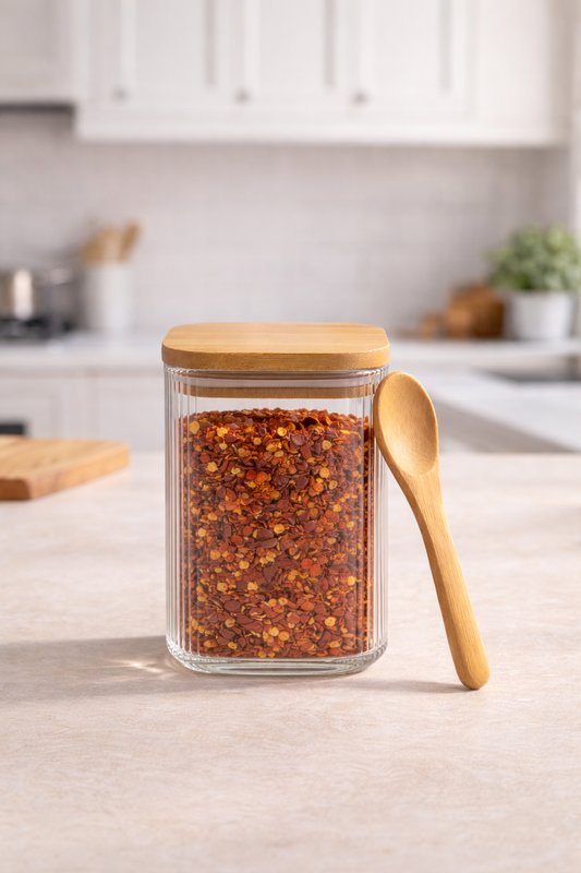 Kitchen Way Bambu Kapaklı Kaşıklı Contalı Kavanoz Çizgili Tasarım KW-373A