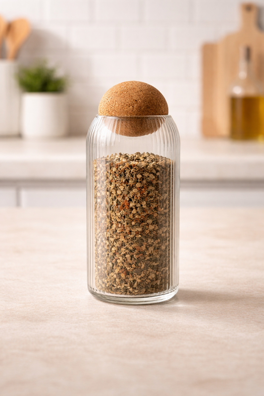 Borosilikat Çizgi Desenli Mantar Kapaklı 1000ML Kavanoz KW-085