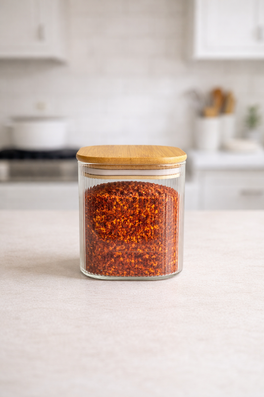 Bambu Contalı Borosilikat 750 ML Kare Çizgili Kavanoz KW-114