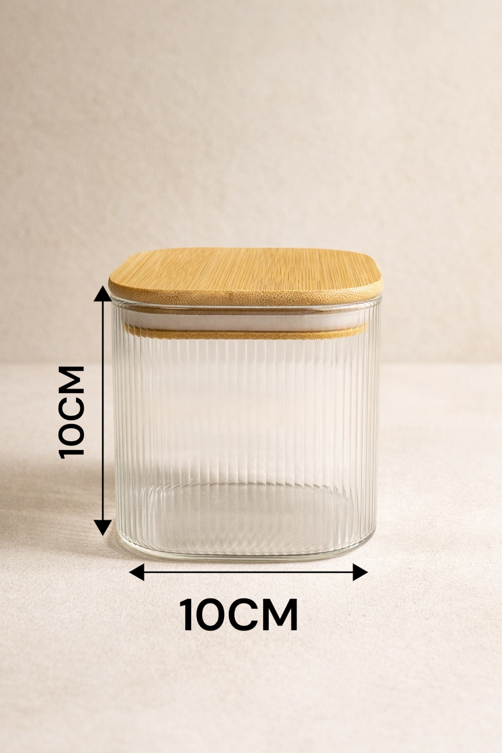 Bambu Contalı Borosilikat 750 ML Kare Çizgili 3'lü Kavanoz Seti KW-114