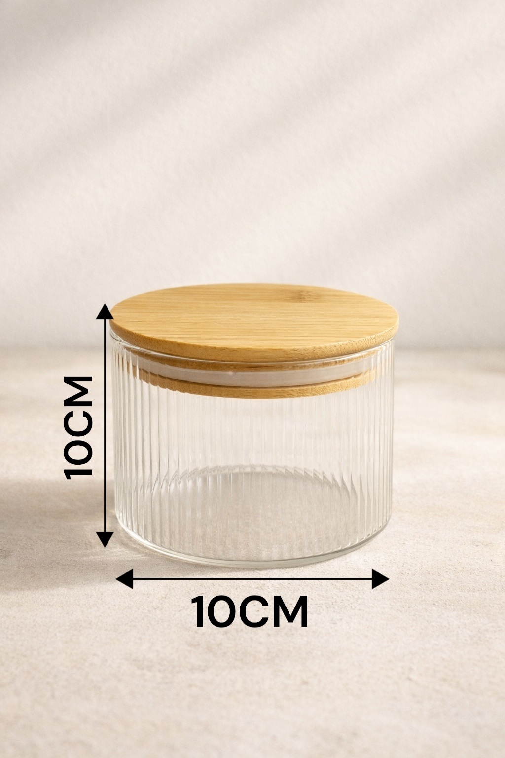 Bambu Contalı Borosilikat 500 ML Yuvarlak Çizgili Kavanoz KW-122