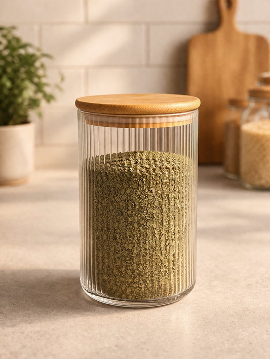 Bambu Contalı Borosilikat 1 Litre Yuvarlak Çizgili Kavanoz KW-123