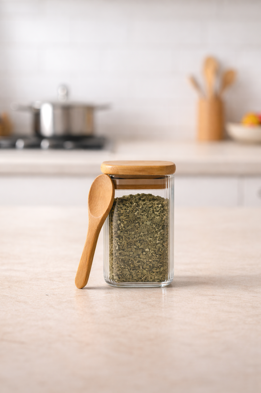 Bambu Kapaklı Kaşıklı Contalı Kulplu Kavanoz Çizgili Tasarım 300ML KW-373E