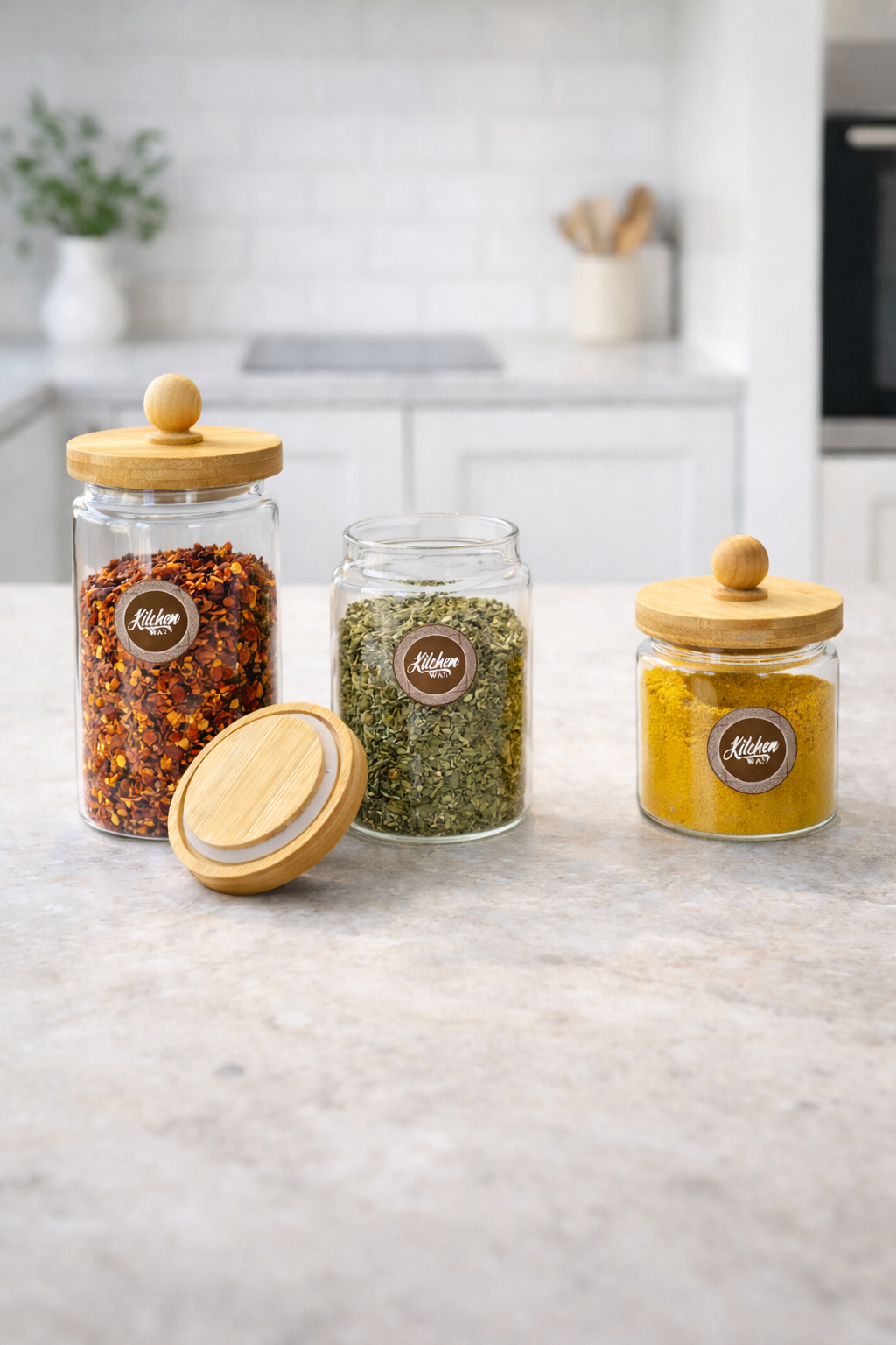 Bambu Conta Kapaklı Kavanoz Set Baharatlık KW-740-2 Series